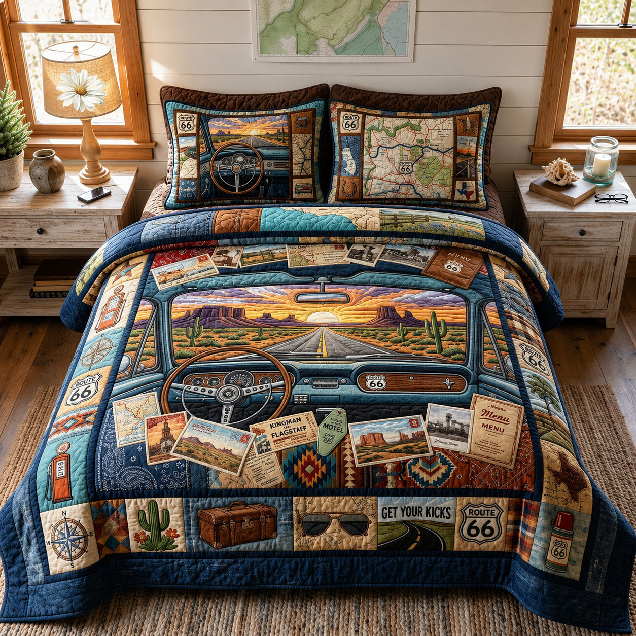 Route 66 Window View 3-Piece Quilted Bedding Set GFTOPND696