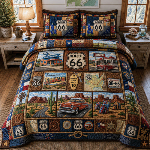 Route 66 Memory Board 3-Piece Quilted Bedding Set GFTOPND697