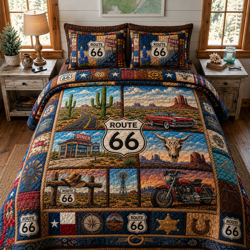 Route 66 Road Trip 3-Piece Quilted Bedding Set GFTOPND699