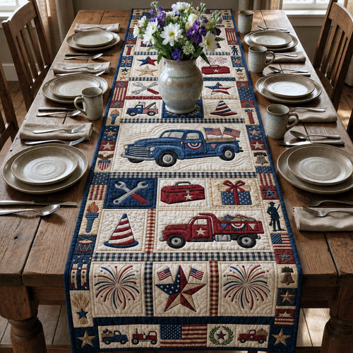 4th Of July Truck Quilted Table Runner GFTOPND70