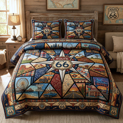 Route 66 Compass Star 3-Piece Quilted Bedding Set GFTOPND701