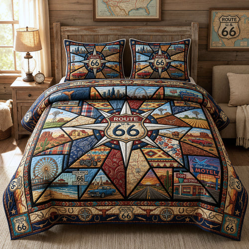 Route 66 Compass Star 3-Piece Quilted Bedding Set GFTOPND701