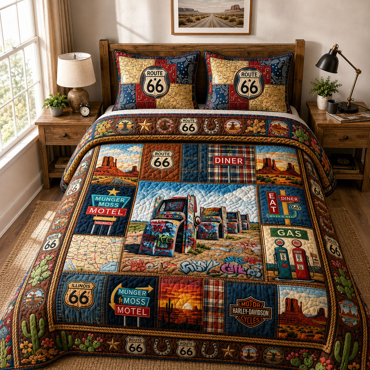 Cadillac Ranch Memory 3-Piece Quilted Bedding Set GFTOPND702
