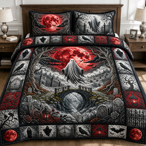Red Moon Spooky Night 3-Piece Quilted Bedding Set GFTOPND749