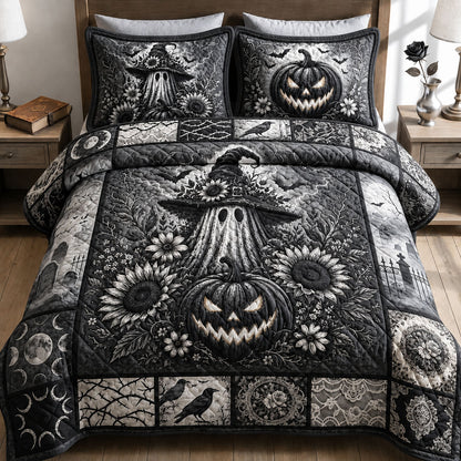 Creepy Ghost Jack O Lantern 3-Piece Quilted Bedding Set GFTOPND750