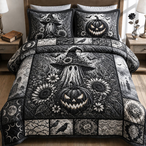 Creepy Ghost Jack O Lantern 3-Piece Quilted Bedding Set GFTOPND750