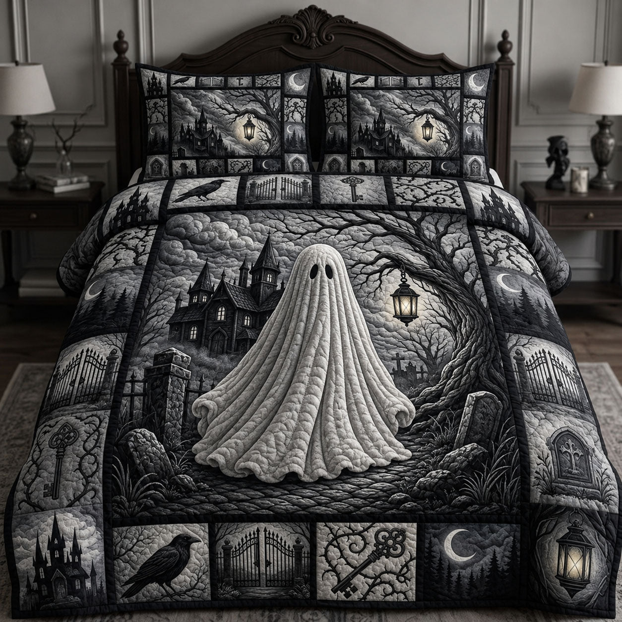 Creepy Ghost 3-Piece Quilted Bedding Set GFTOPND751