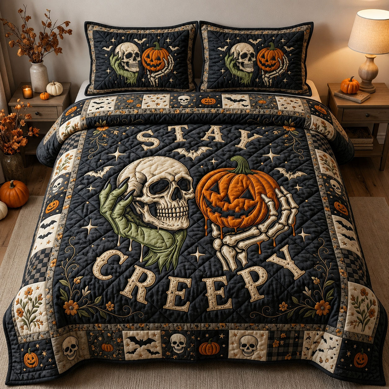 Stay Creepy 3-Piece Quilted Bedding Set GFTOPND757