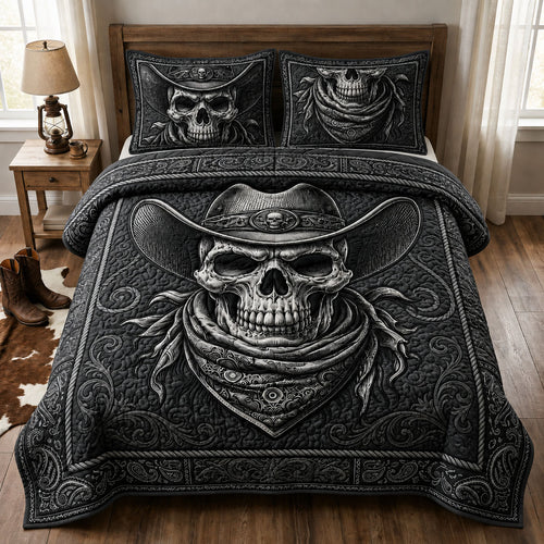 Cowboy Skull 3-Piece Quilted Bedding Set GFTOPND761