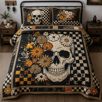 Retro Floral Skeleton 3-Piece Quilted Bedding Set GFTOPND762