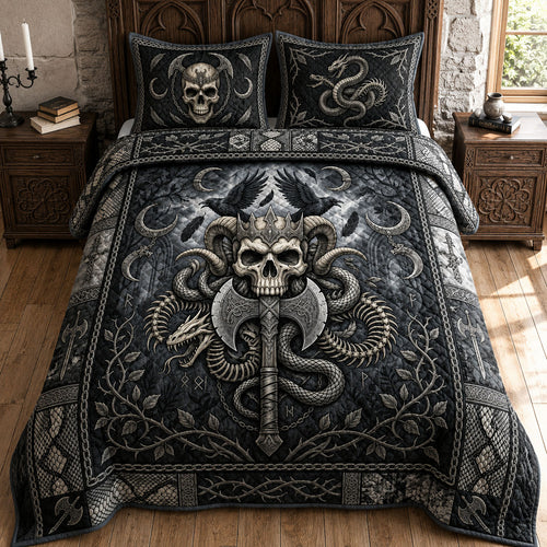 Heavy Metal Skull 3-Piece Quilted Bedding Set GFTOPND763