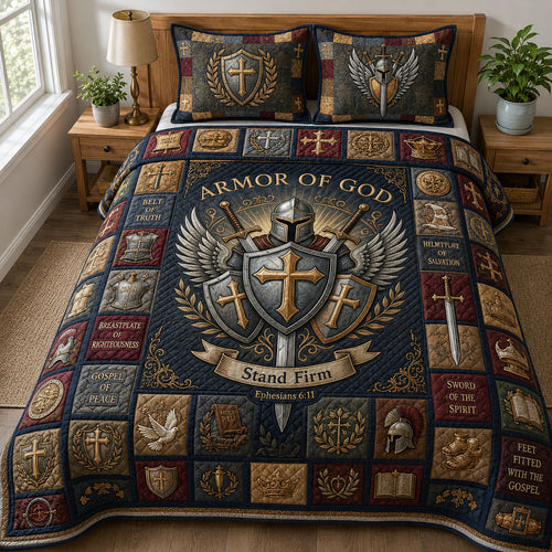 Stand Firm 3-Piece Quilted Bedding Set GFTOPND776