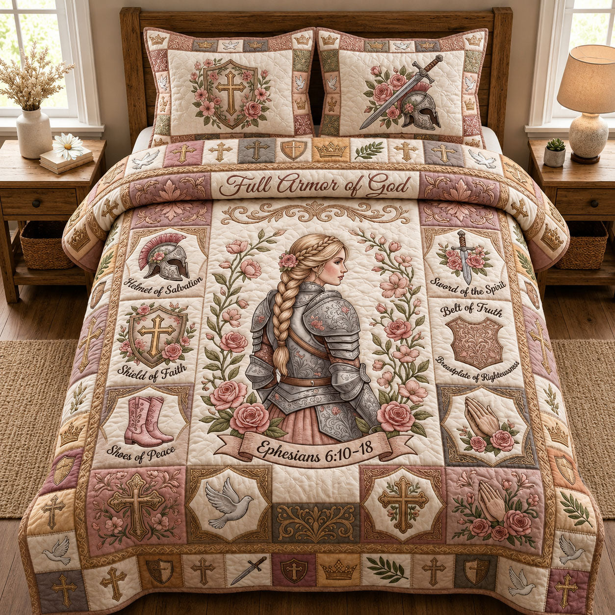 Pink Armor Of God 3-Piece Quilted Bedding Set GFTOPND777