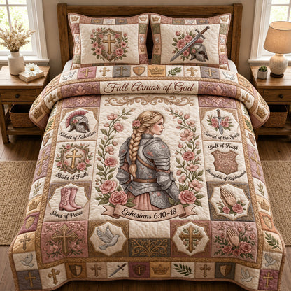 Pink Armor Of God 3-Piece Quilted Bedding Set GFTOPND777