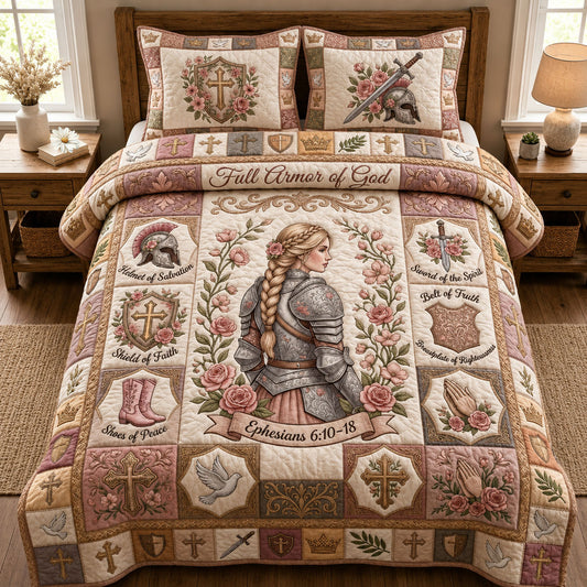Pink Armor Of God 3-Piece Quilted Bedding Set GFTOPND777