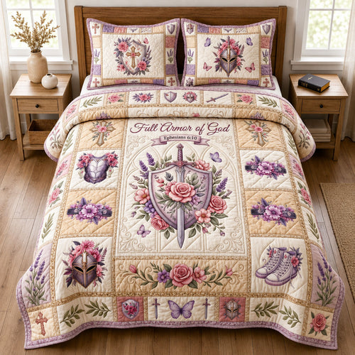 Floral Armor Of God 3-Piece Quilted Bedding Set GFTOPND778