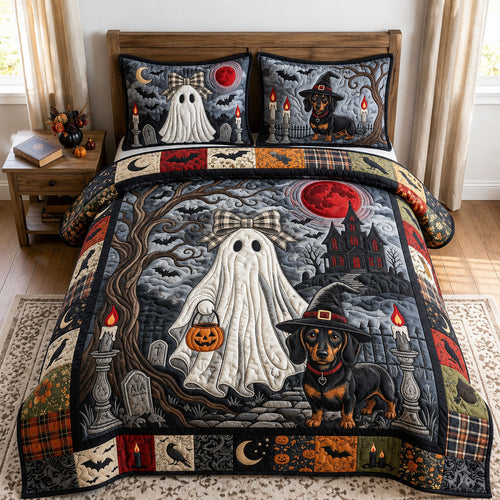 Ghost Dachshund Witch Hat 3-Piece Quilted Bedding Set GFTOPND798