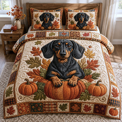Pumpkin Dachshund 3-Piece Quilted Bedding Set GFTOPND799