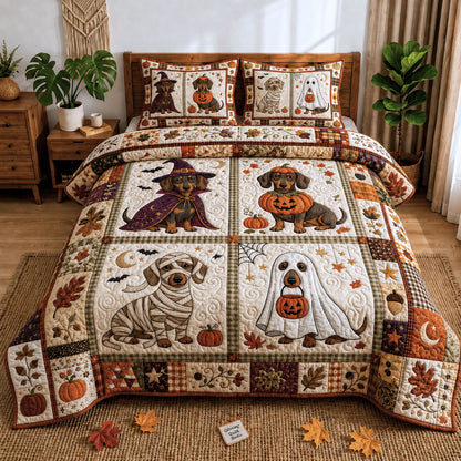 Halloween Dachshund 3-Piece Quilted Bedding Set GFTOPND800