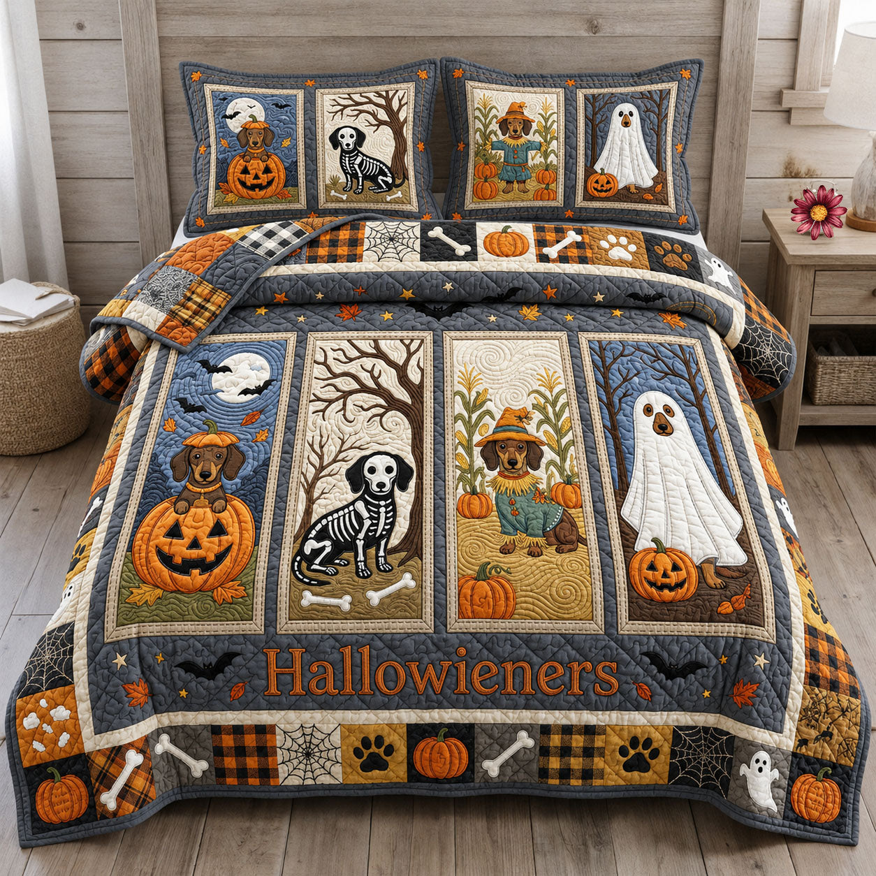 Wiener Dogs In Costumes 3-Piece Quilted Bedding Set GFTOPND804