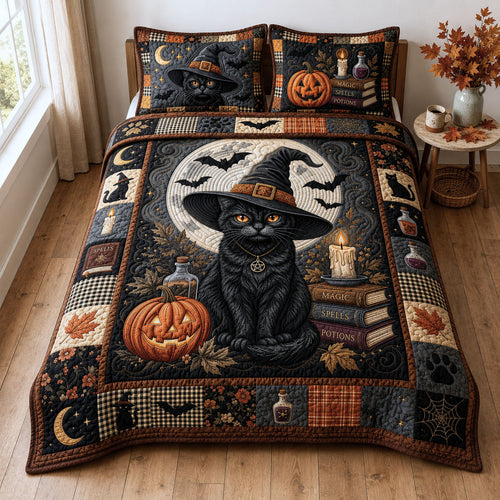 Black Cat Witch 3-Piece Quilted Bedding Set GFTOPND812