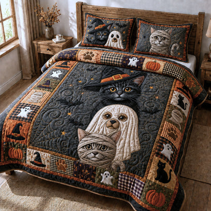 Peeking Halloween Cats 3-Piece Quilted Bedding Set GFTOPND813