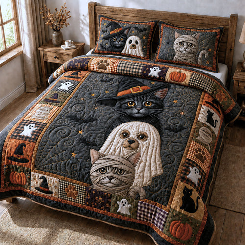 Peeking Halloween Cats 3-Piece Quilted Bedding Set GFTOPND813