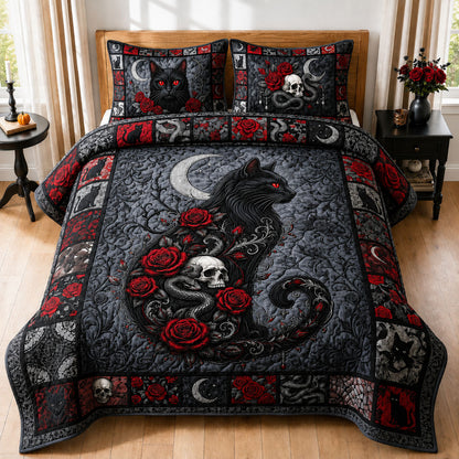 Gothic Black Cat 3-Piece Quilted Bedding Set GFTOPND814