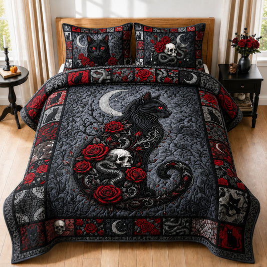 Gothic Black Cat 3-Piece Quilted Bedding Set GFTOPND814