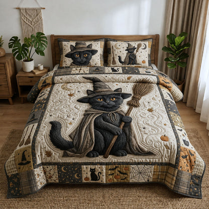 Witchy Black Cat 3-Piece Quilted Bedding Set GFTOPND816