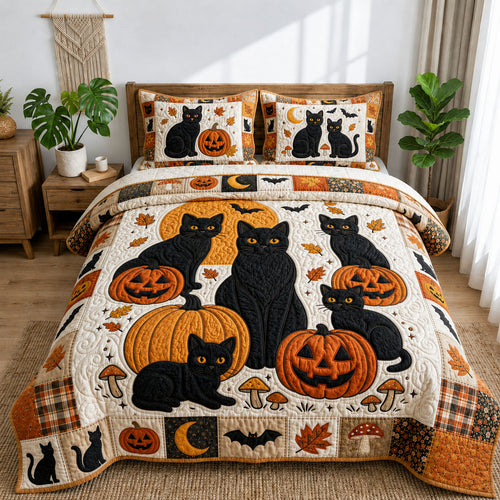 Halloween Black Cats 3-Piece Quilted Bedding Set GFTOPND817