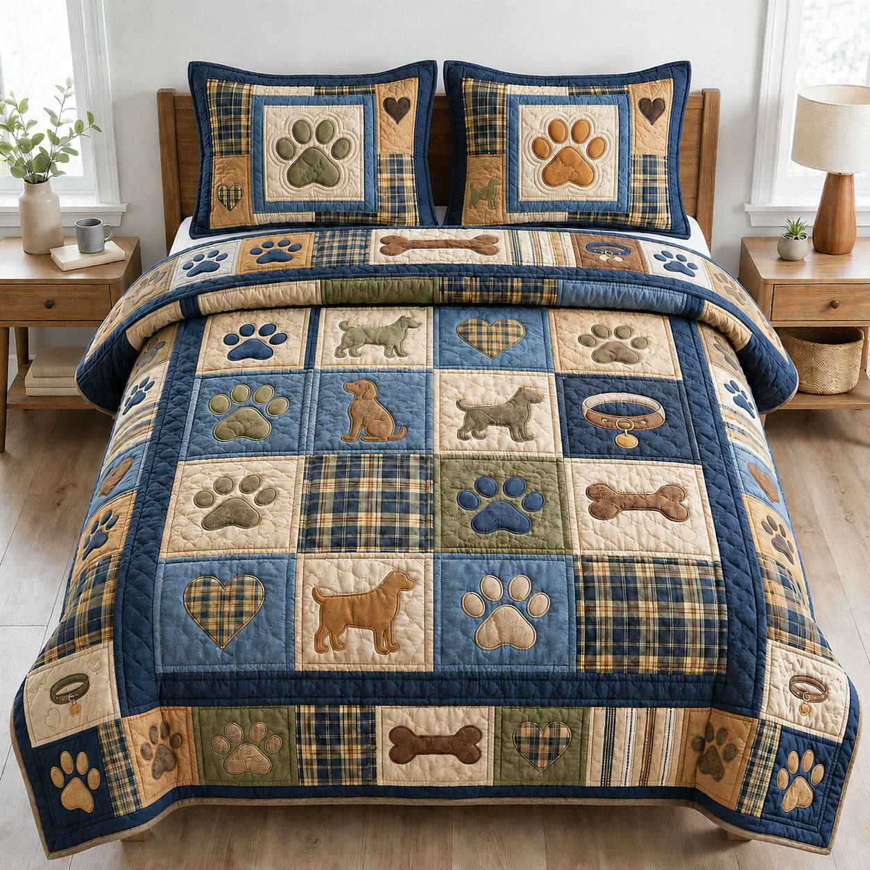 Love Paws 3-Piece Quilted Bedding Set GFTOPND818