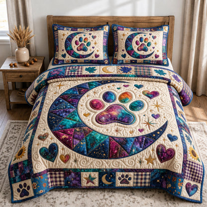 Galaxy Moon Paw 3-Piece Quilted Bedding Set GFTOPND822