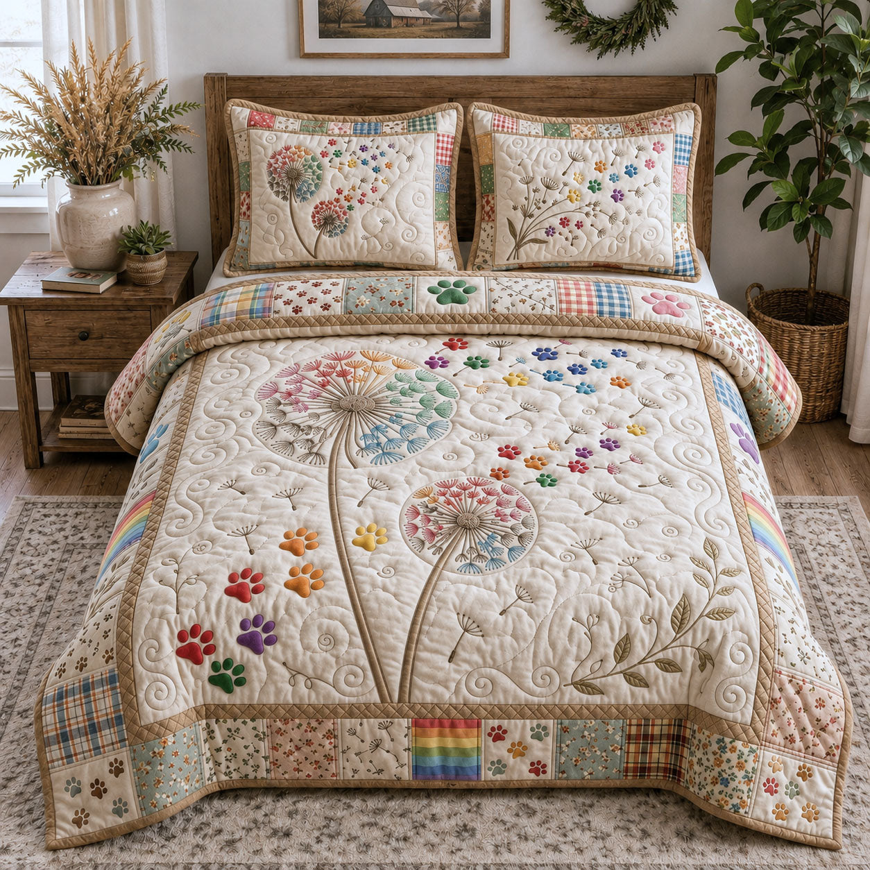 Dandelion Paw 3-Piece Quilted Bedding Set GFTOPND823