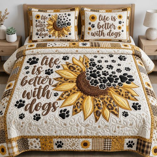 Life Is Better With Dogs 3-Piece Quilted Bedding Set GFTOPND825