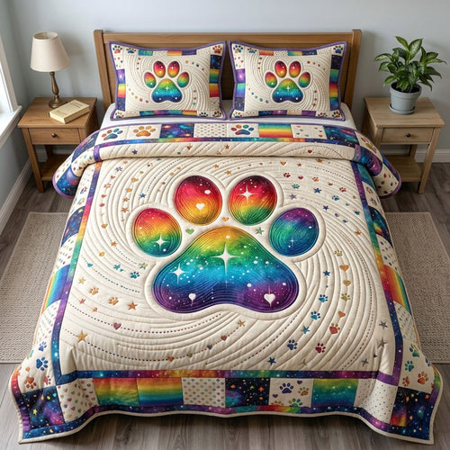 Colorful Paw 3-Piece Quilted Bedding Set GFTOPND826
