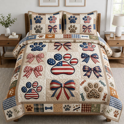 America Paw Bow 3-Piece Quilted Bedding Set GFTOPND827