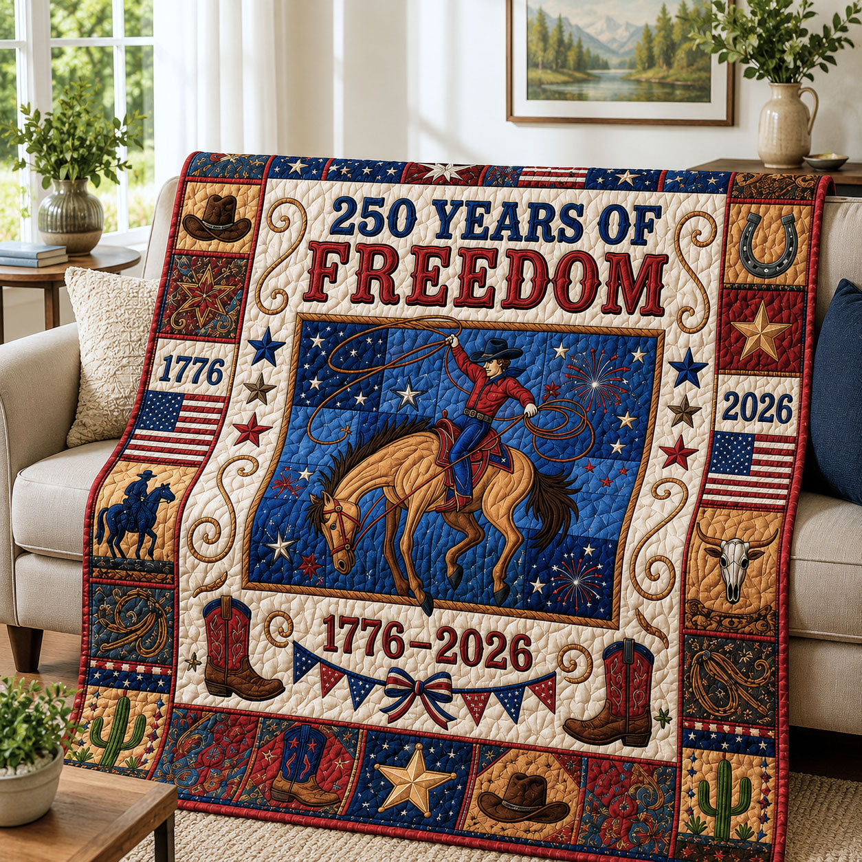 Cowboy 250 Years Of Freedom Quilted Blanket GFTOPND83