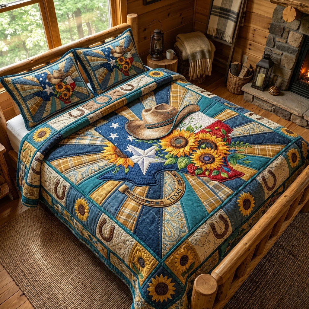 Texas State Sunflower 3-Piece Quilted Bedding Set GFTOPND857