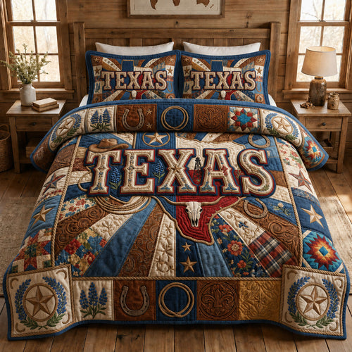Texas Map 3-Piece Quilted Bedding Set GFTOPND862