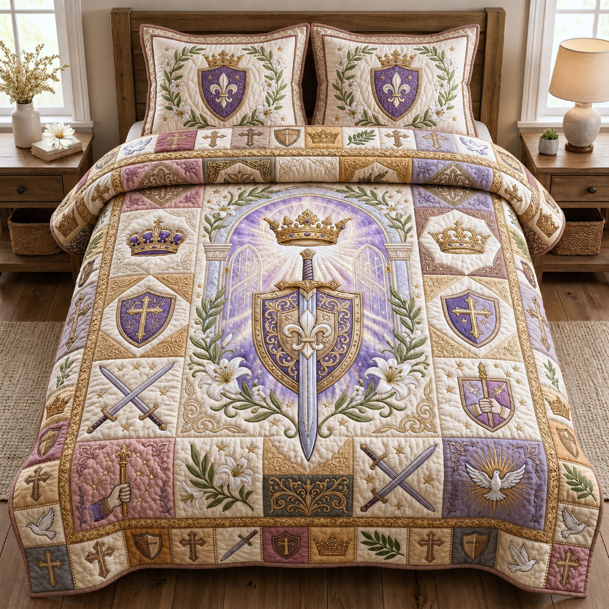 Purple Armor Of God 3-Piece Quilted Bedding Set GFTOPND902