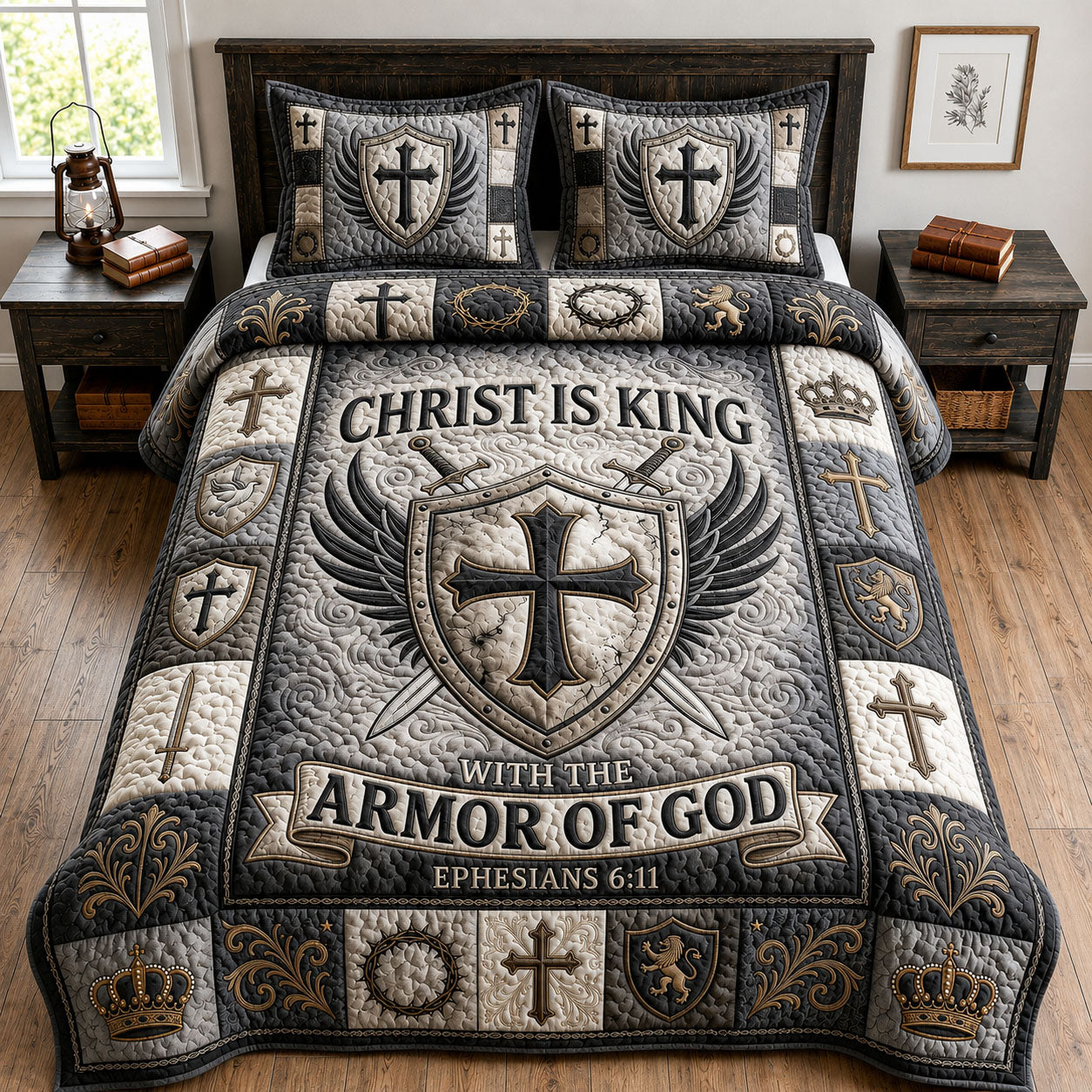 Christ Is King 3-Piece Quilted Bedding Set GFTOPND908