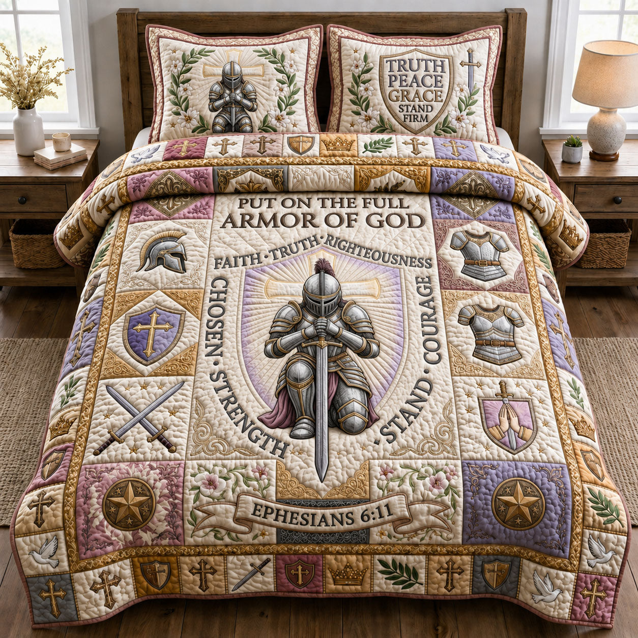 Woman Armor Of God 3-Piece Quilted Bedding Set GFTOPND925