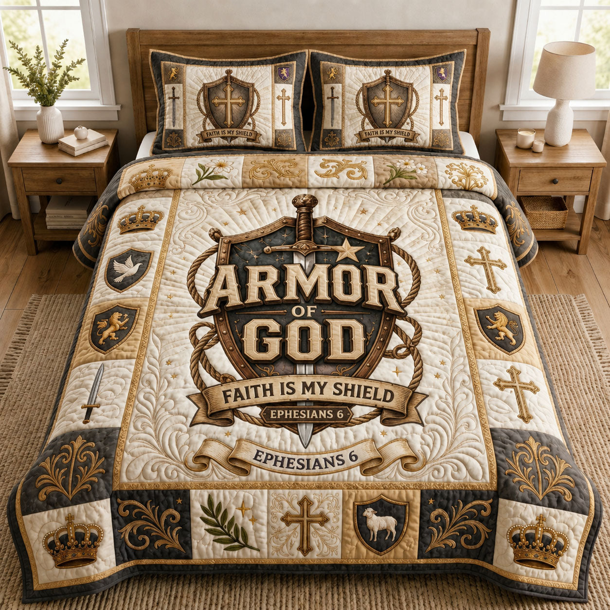 Armor Of God 3-Piece Quilted Bedding Set GFTOPND929