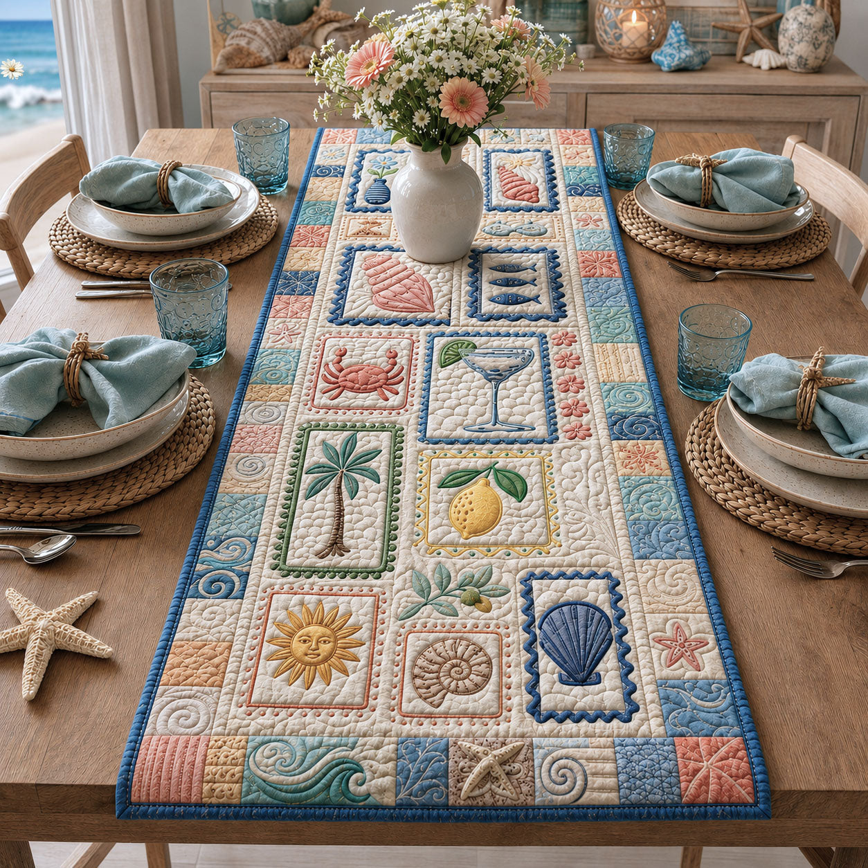 Minimalist coastal Quilted Table Runner GFTOPND94