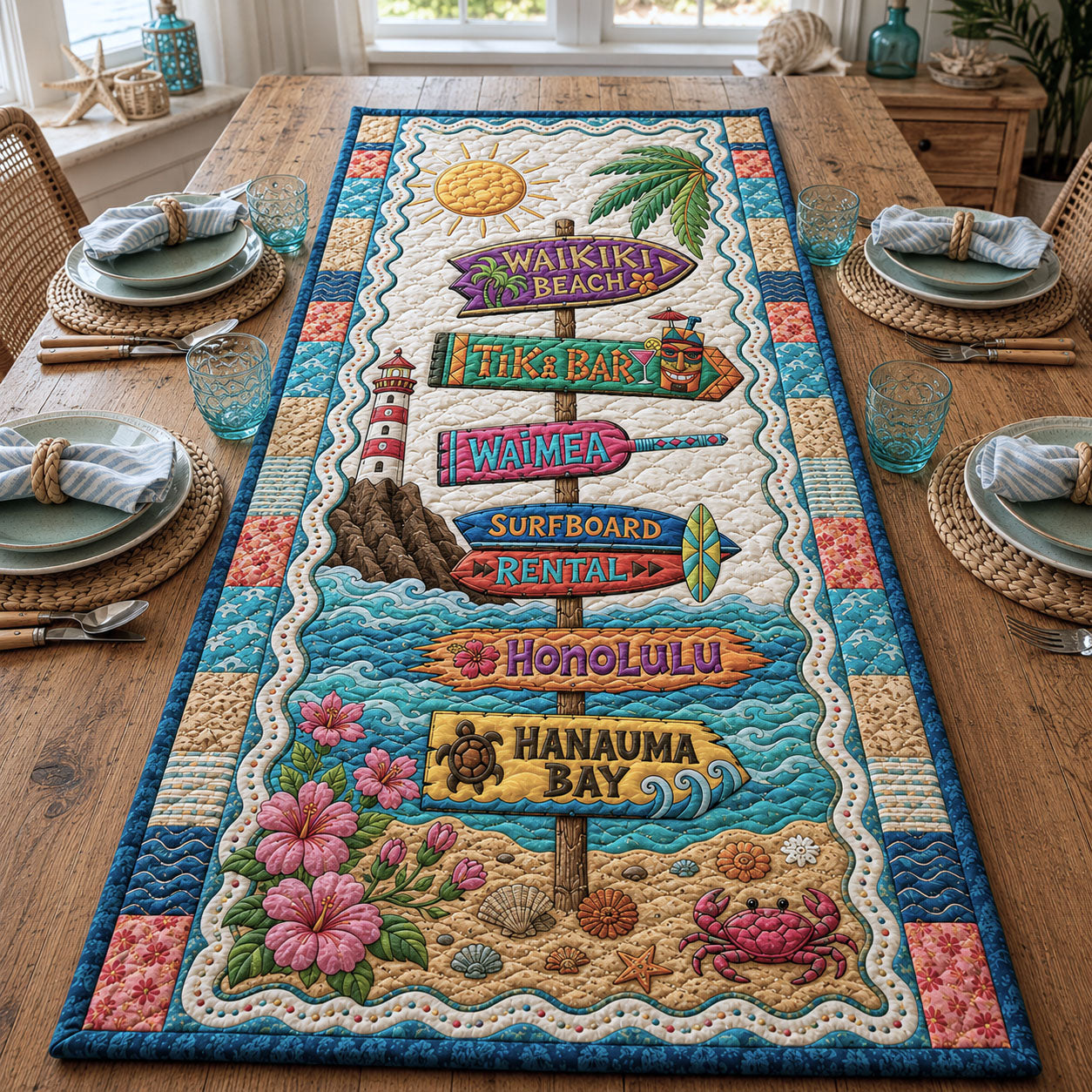 Beach Sign Flag Quilted Table Runner GFTOPND97