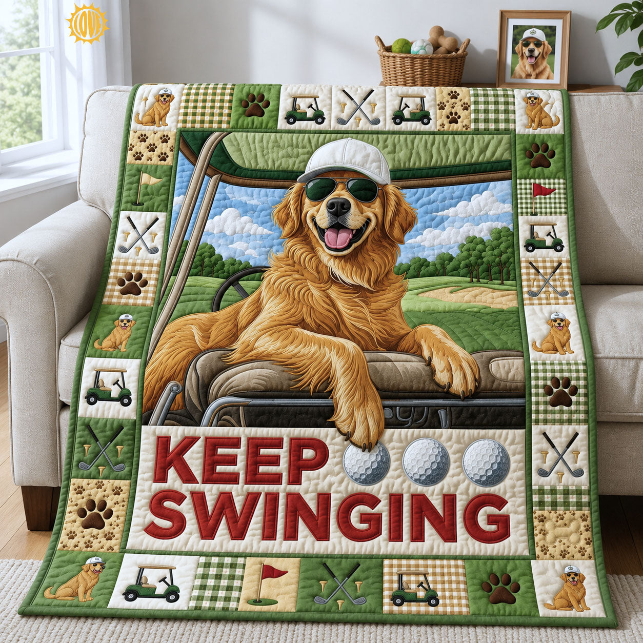 Golden Retriever Keep Swinging Quilted Blanket GFTOPND999