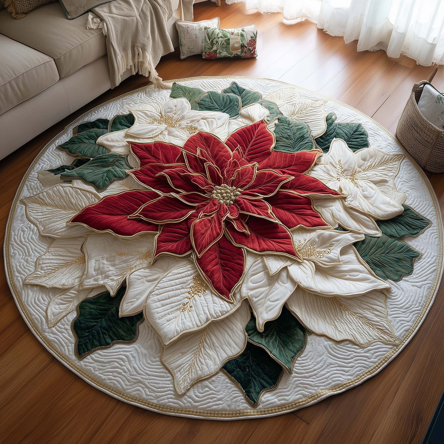 Poinsettia Blossom Quilted Round Mat GFTOQA01
