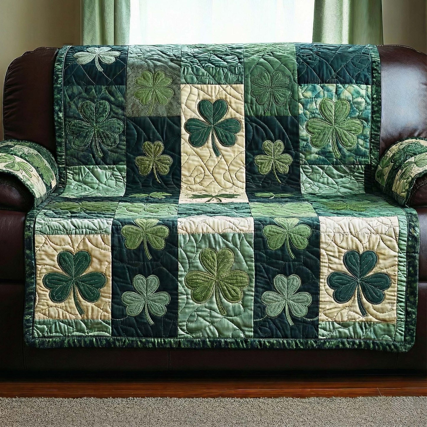 Shamrock Patch Quilted Sofa Cover GFTOQA1017