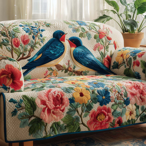 Spring Swallow Quilted Sofa Cover GFTOQA1020